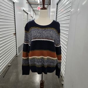 Skies Are Blue Striped Cozy Sweater | Navy Rust Mustard | Size M